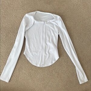 White Ribbed Long Sleeve Top
